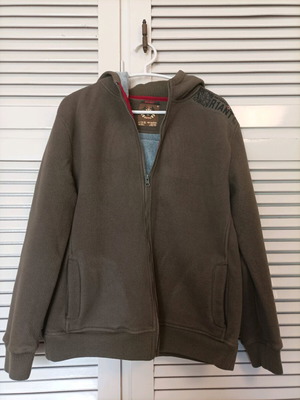 Warm zip-up sweatshirt used, khaki color