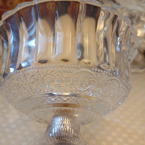 Vintage set of 6 dessert bowls like new, glass with silver base