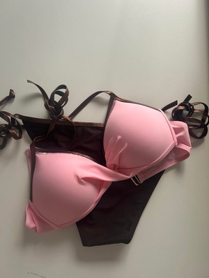 Μαγιό bikini τριγωνάκι με κορδόνια και σουτιέν, καινούργιο, καφέ, μέγεθος L