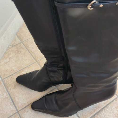 Leather knee-high boots used, black size 39, women's