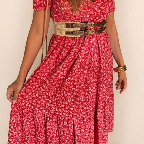 Zara red dress with white floral details, size M