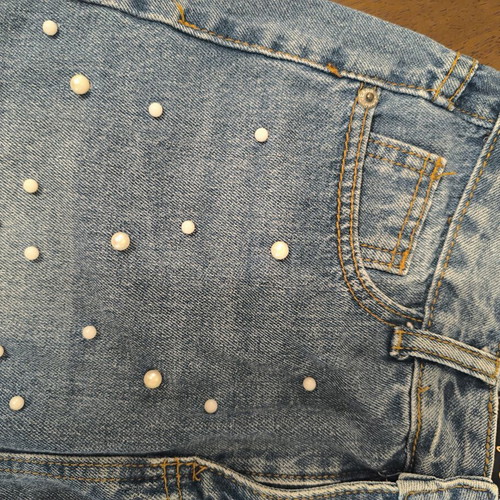 Denim skirt with pearls size 36 small like new