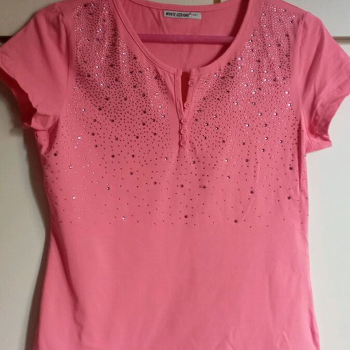 Women's cotton pink blouse like new with rhinestones