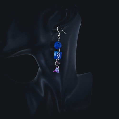 Handmade earrings from recycled plastic new, blue and purple