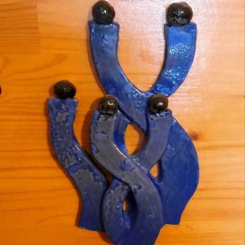 Ceramic wall decorative handmade used, blue relief