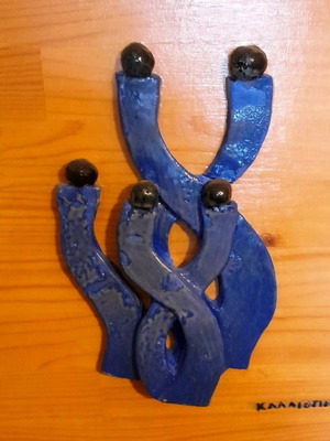 Ceramic wall decorative handmade used, blue relief