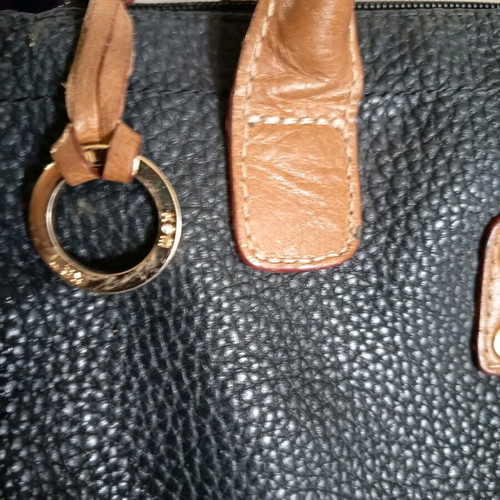 Kem handbag black with brown leather strap and gold detail like new