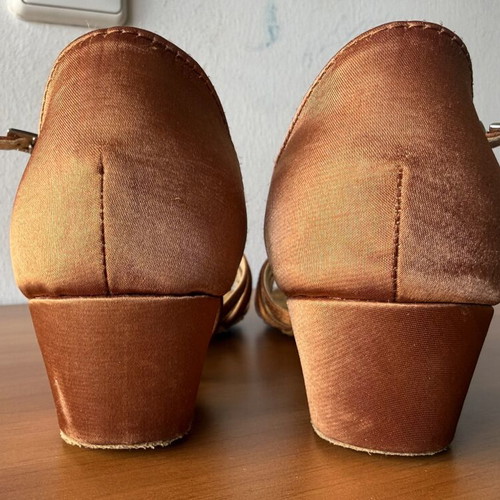 Latin dance shoes used, size 36, tan satin with adjustable strap