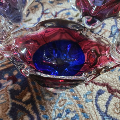 Vintage Art Glass Sommerso set in purple and blue shades like new
