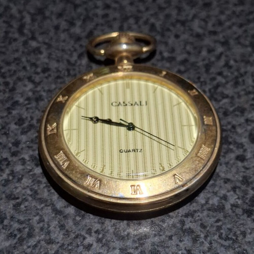 Vintage Cassali Quartz Pocket Watch used, gold tone, retro style