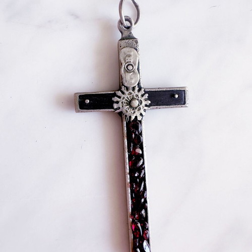 Antique French Cross Pendant with Garnets used, late 19th century