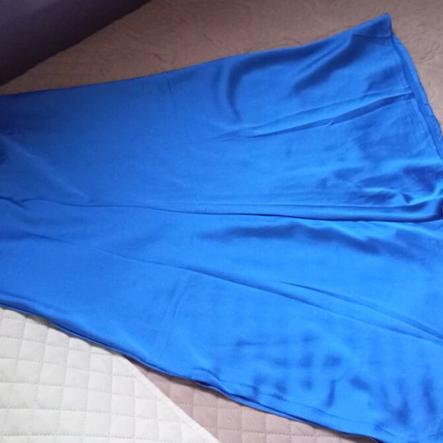 Satin midi skirt like new, blue, with front slit