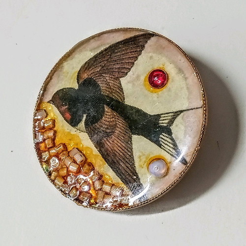 Swallow brooch new, copper and epoxy resin