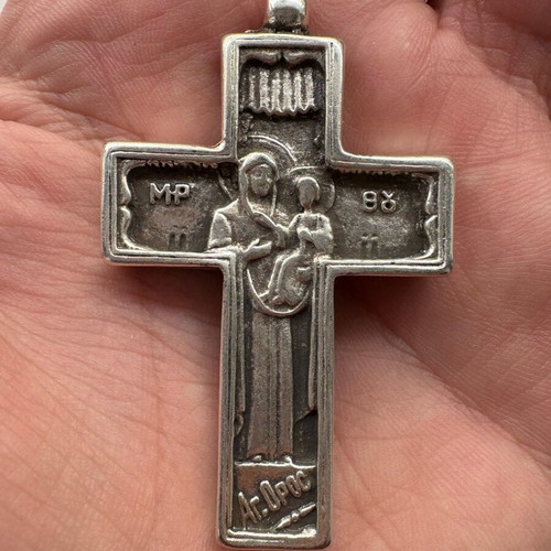 Vintage metal cross like new, 1990s, 6 cm height