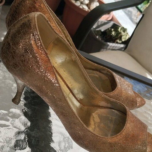 Peep toe shoes used, size 38, gold marble effect
