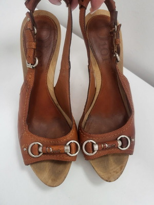 Dior sandals used, brown leather and wood platform heels