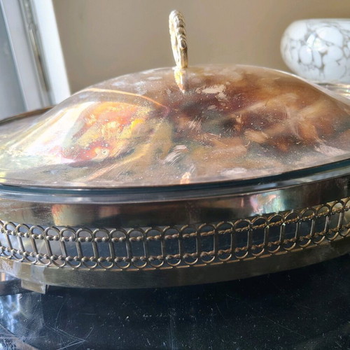 Silver-plated serving dish like new Pyrex type with lid and base