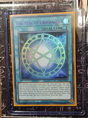 The Seal of Orichalcos Spell Card like new with Ultra Pro sleeve and Top Loader
