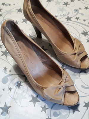 Hush Puppies leather peep-toe heels size 39 used, beige, 9 cm heel