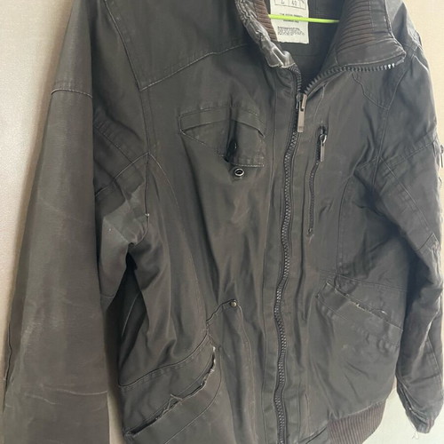 Men's jacket large used with abrasions, grey and brown