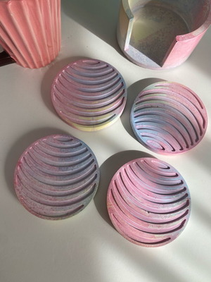 Handmade concrete coasters with base in pastel shades, new