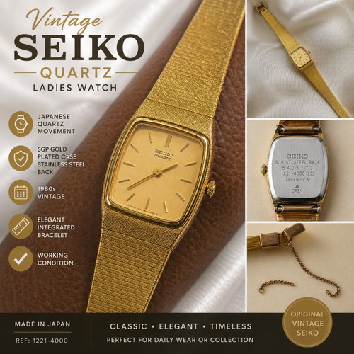 Seiko Quartz Gold-Tone Ladies Watch, vintage 1980s