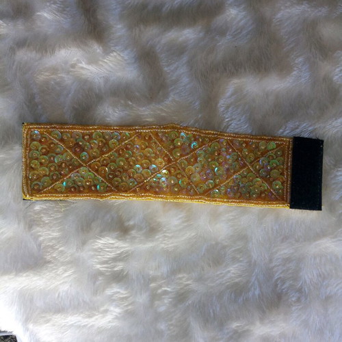 Handmade wide cuff bracelet with yellow beads and sequins like new
