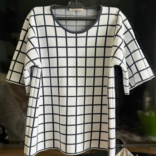 Stefanel knitted cotton blouse like new, white and blue