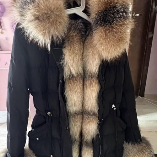 Parka with natural fur like new, size S, black and beige