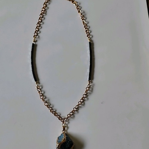 Steel handmade necklace like new, blue and gold