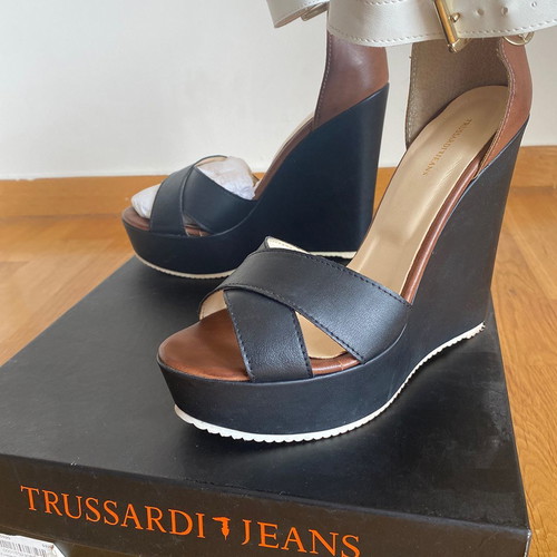 Trussardi Jeans platform shoes new, black and tan, size 38