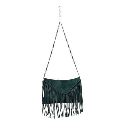 Wings shoulder bag green python leather with fringes used