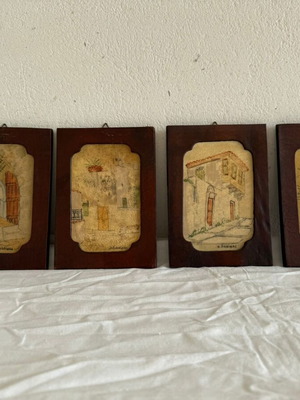 Small paintings used, set of 4 pieces 11x16cm
