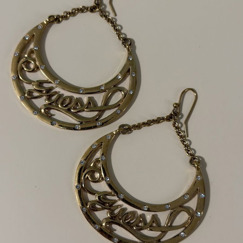 Guess goldtone dangling earrings with rhinestones