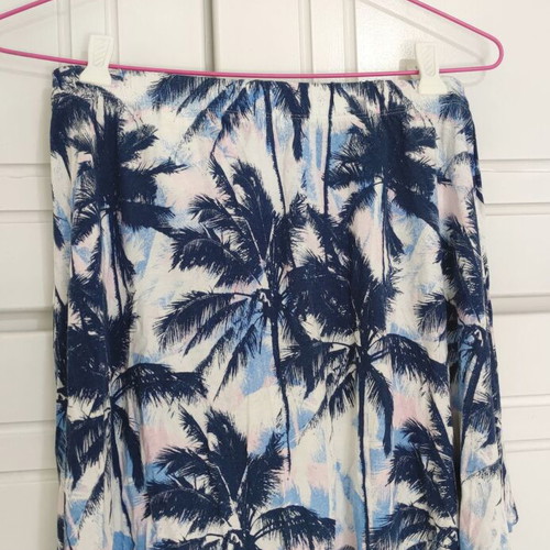 H&M asymmetrical summer skirt with tropical print, blue and white