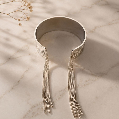 Swatch Bracelet with Chains like new, silver tone stainless steel cuff