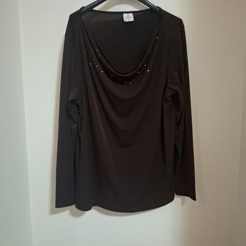 Roses blouse with draped neckline and gold pearls like new, brown