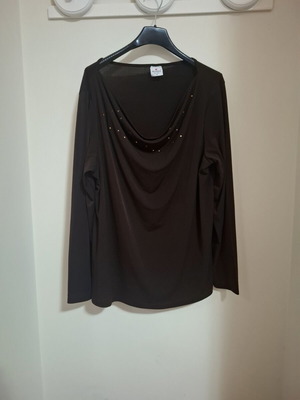 Roses blouse with draped neckline and gold pearls like new, brown