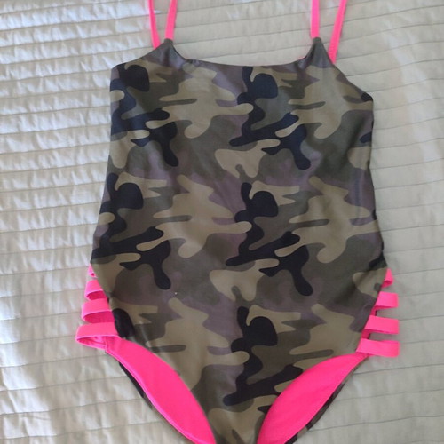 Calzedonia one-piece military swimsuit open low back size 12 like new