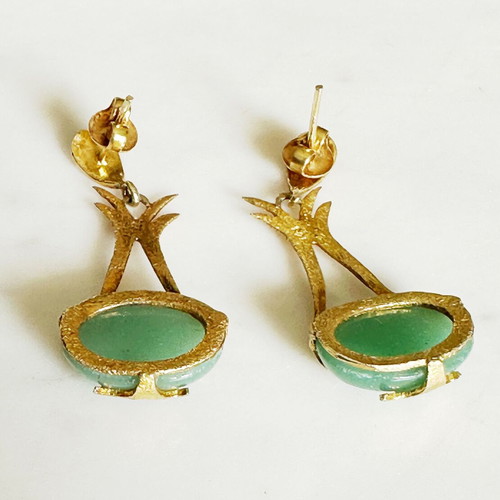 Vintage Italian 925 silver gold-plated earrings like new with green aventurine