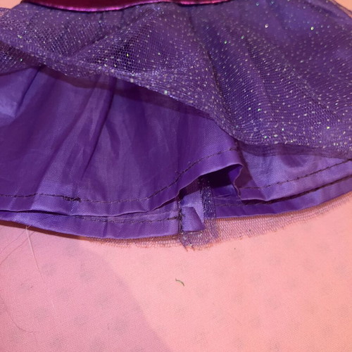 Doll dress with hair ribbon set used, satin and glitter tulle