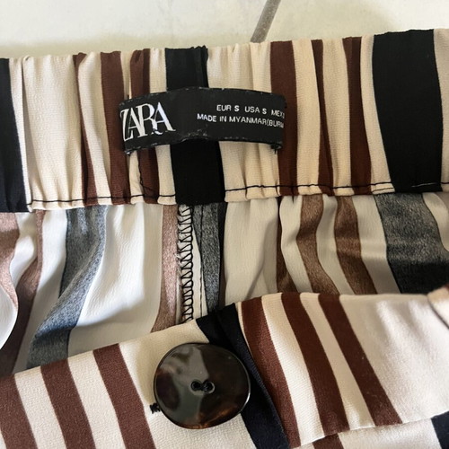 Zara striped wide-leg pants, beige with black and brown details