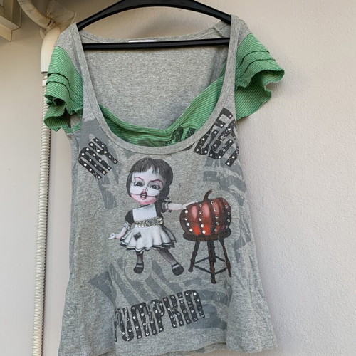 Devotion Y2K Gothic T-shirt used, gray and green, small-medium