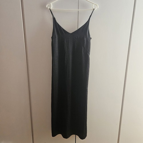 Satin black dress H&M like new, size S midi elegant