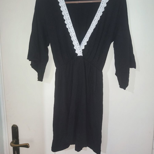 Black mini dress with lace one size like new
