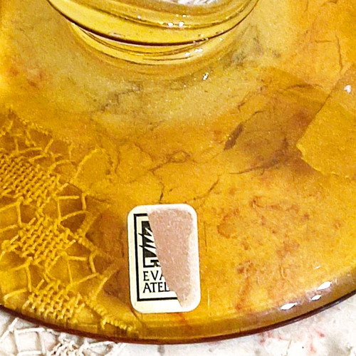 Evans Atelier crystal candlestick like new with yellow gold hue