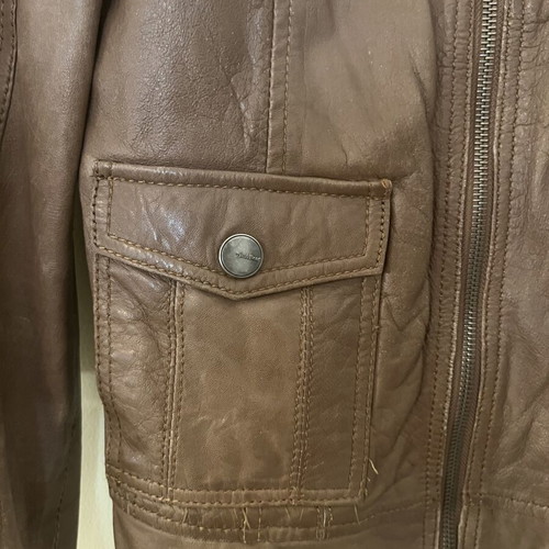 Leather jacket Pull & Bear brown used, no collar with pockets