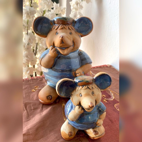 Decorative mice set of 2, new, blue and ceramic figurines