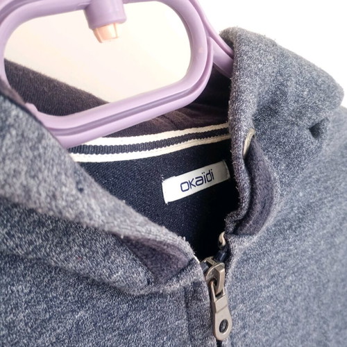 Okaidi kids unisex hoodie cardigan used, gray, size 140 cm