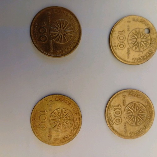 Drachma coins used, pack of 4 with Alexander the Great and Virginia
